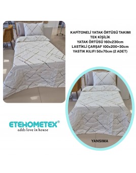 ETEHOMETEX Pamuklu Kapitoneli Yatak Örtüsü TAKIMI TEK KİŞİLİK YANSIMA 8696474232125